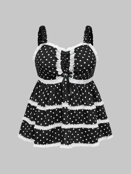 ROMWE Kawaii Top tipo camiseta de princesa con estampado de lunares y lazo para muñeca bebé
