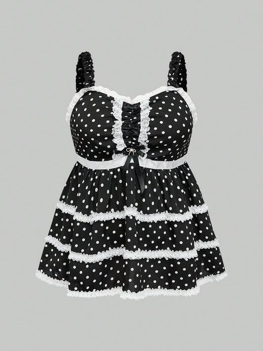 ROMWE Kawaii Top tipo camiseta de princesa con estampado de lunares y lazo para muñeca bebé