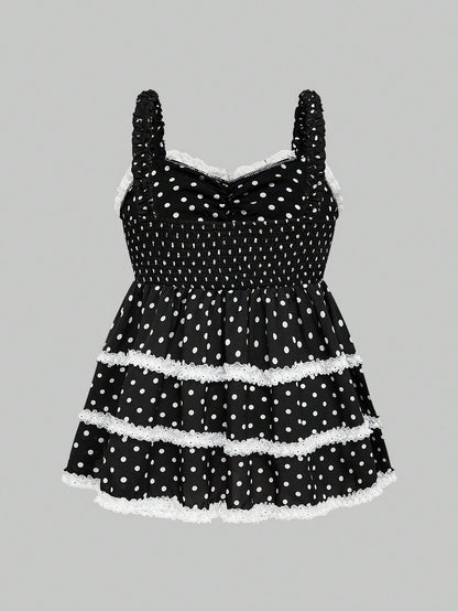 ROMWE Kawaii Top tipo camiseta de princesa con estampado de lunares y lazo para muñeca bebé
