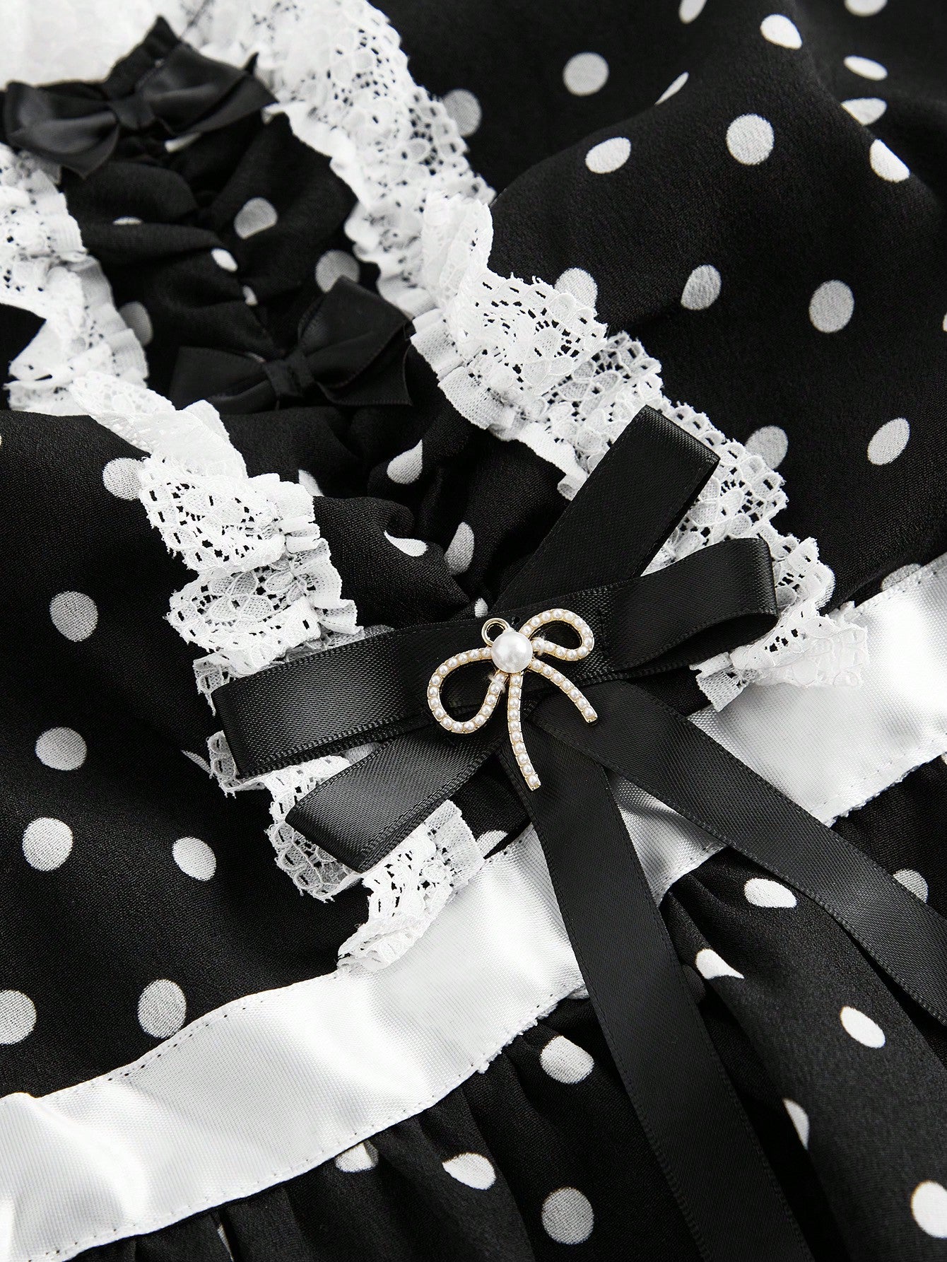 ROMWE Kawaii Top tipo camiseta de princesa con estampado de lunares y lazo para muñeca bebé