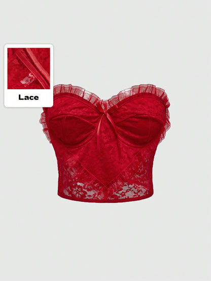 ROMWE Kawaii Top tubo decorado con lazo rojo para el Día de San Valentín