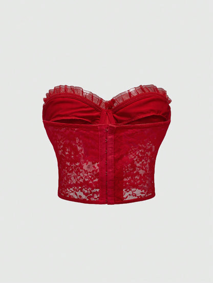 ROMWE Kawaii Top tubo decorado con lazo rojo para el Día de San Valentín