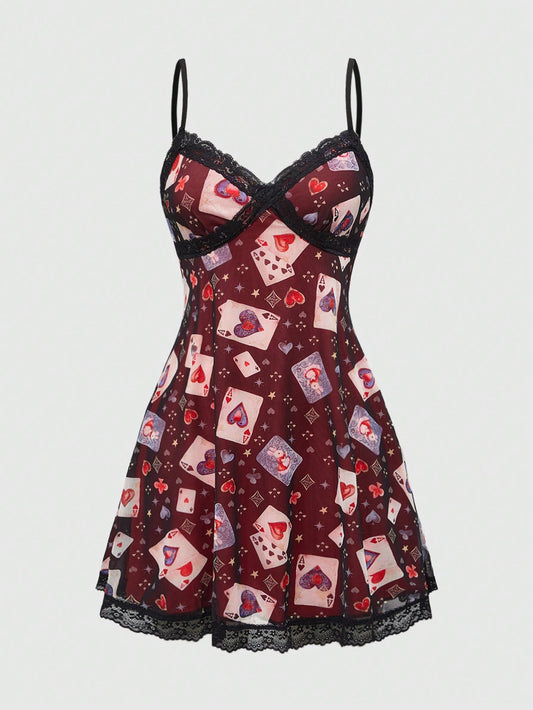 ROMWE Kawaii Vestido casual tipo cami para mujer con estampado aleatorio