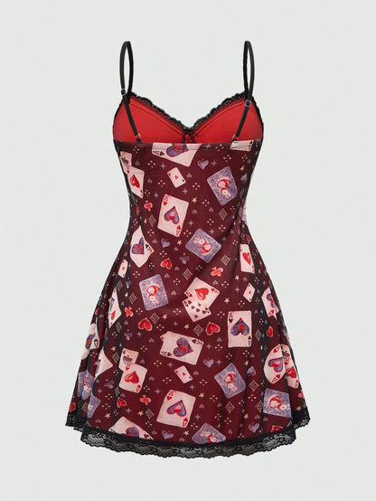 ROMWE Kawaii Vestido casual tipo cami para mujer con estampado aleatorio