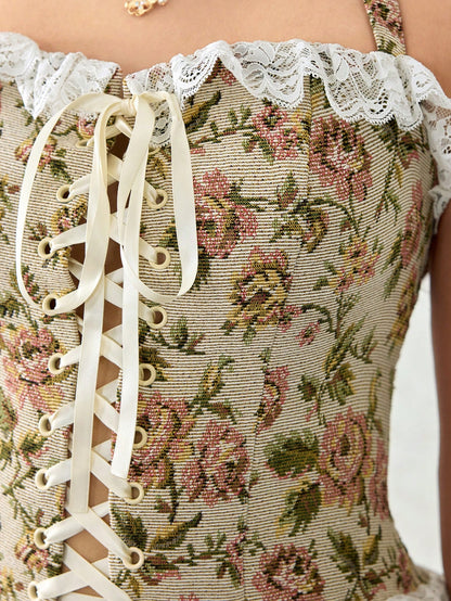 ROMWE Kawaii Vestido mini con corsé acharolado con detalles de corbata