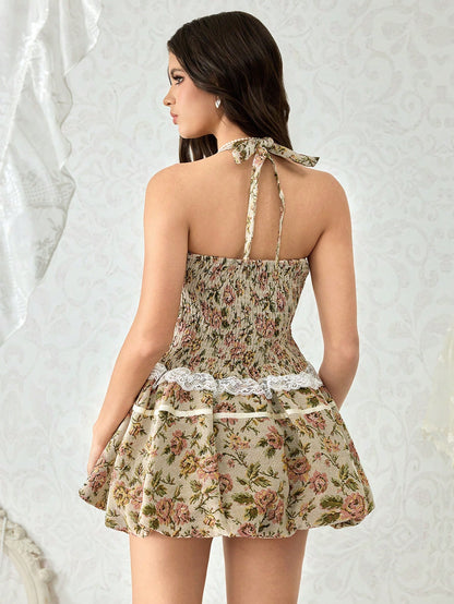 ROMWE Kawaii Vestido mini con corsé acharolado con detalles de corbata