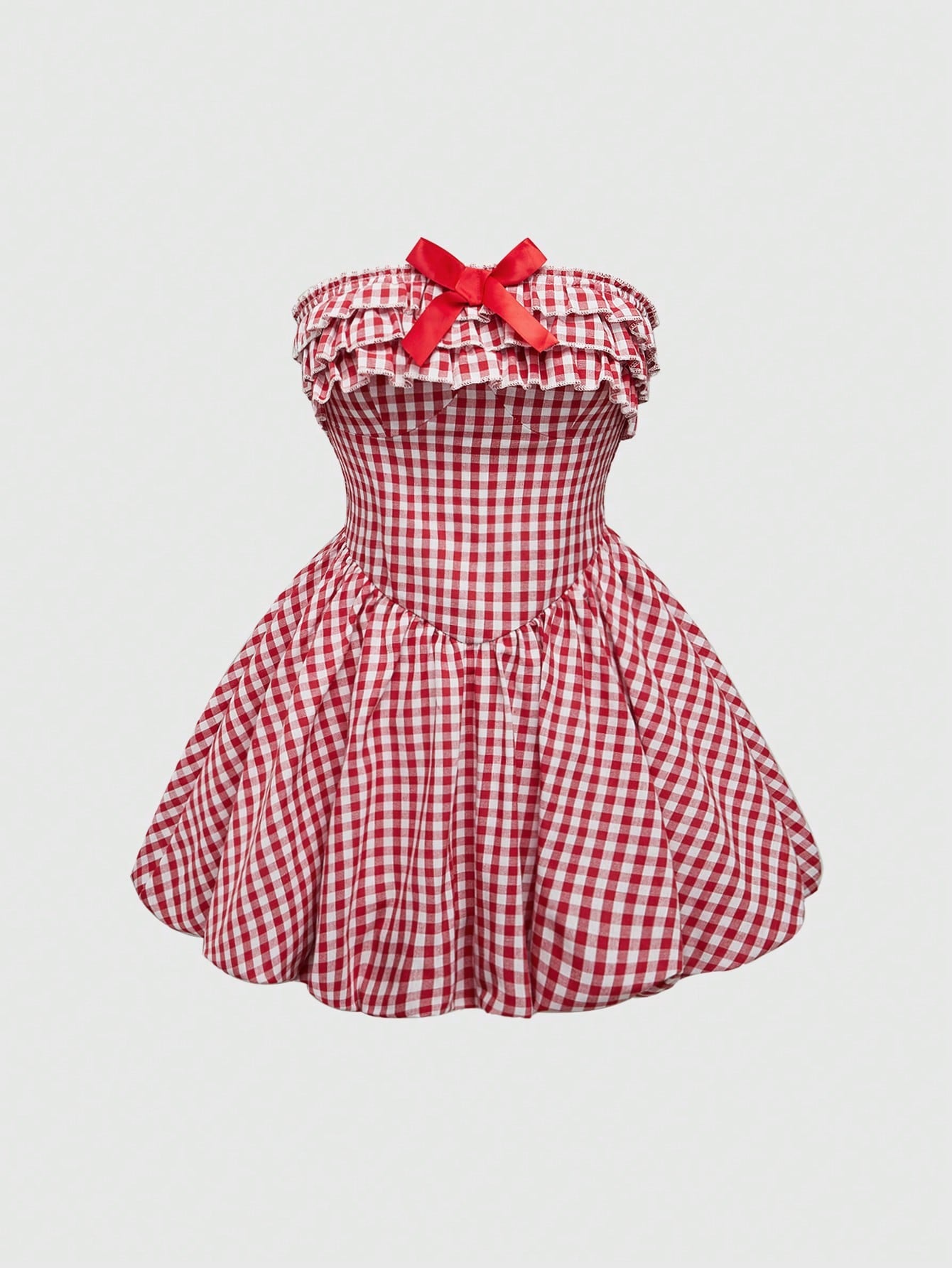 ROMWE Kawaii Vestido mini con estampado floral de vichy lindo para mujeres