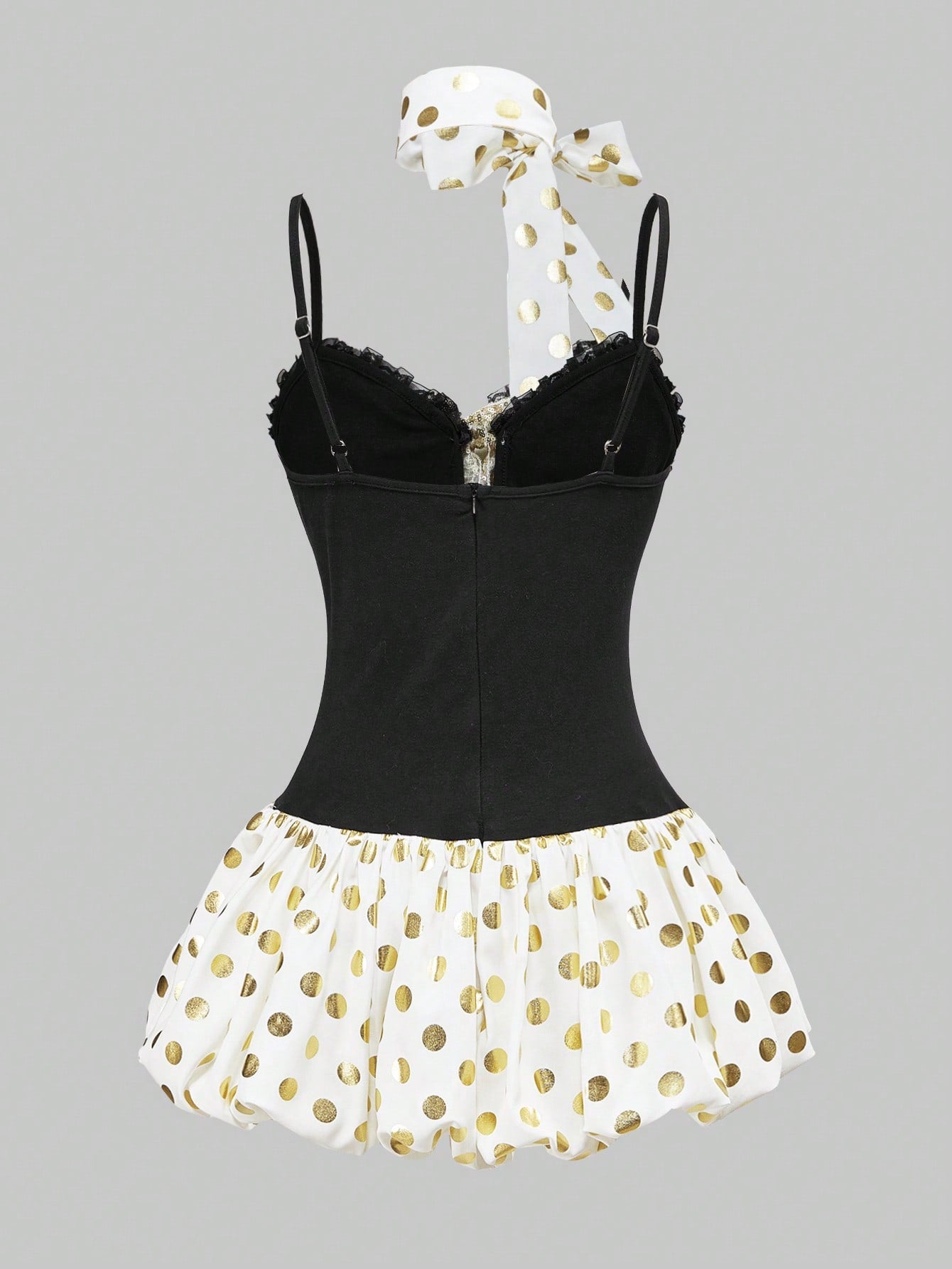 ROMWE Kawaii Vestido mini súper corto con lazo y lunares, estilo Y2K