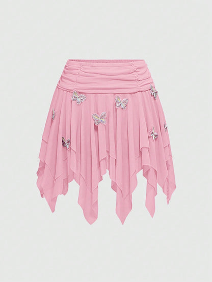 ROMWE Minifalda asimétrica de mujer con detalle de lazo de malla