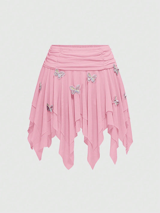 ROMWE Minifalda asimétrica de mujer con detalle de lazo de malla