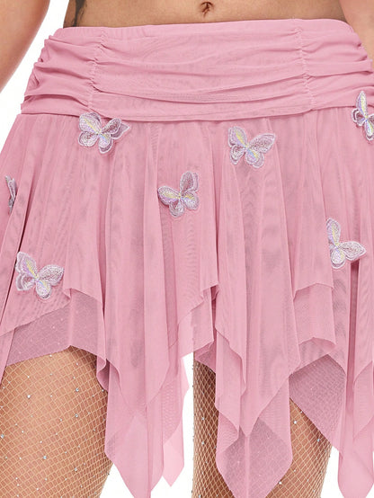 ROMWE Minifalda asimétrica de mujer con detalle de lazo de malla