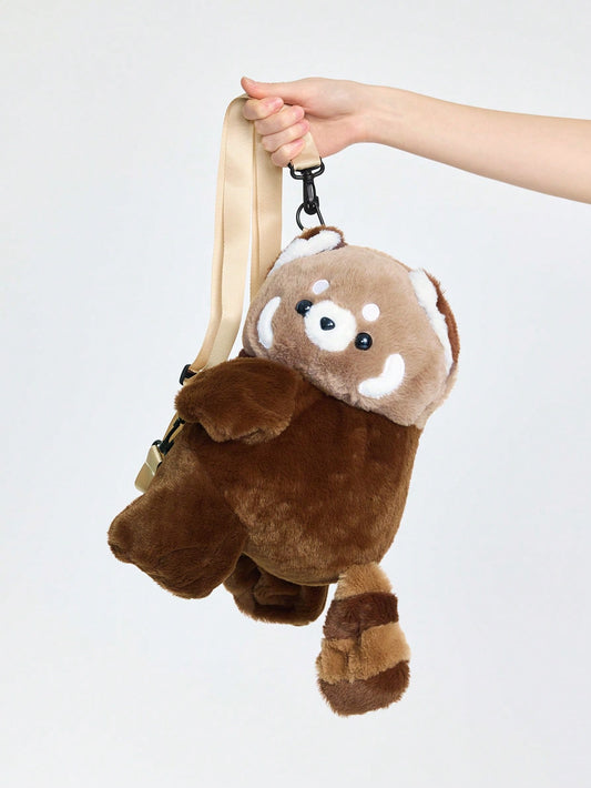 ROMWE Mochila de peluche de mapache de fiesta linda, bolso de hombro cruzado con apariencia de animal de dibujos animados, billetera móvil de gran capacidad, mochila personalizada para fiesta, bolso de cosméticos de seño