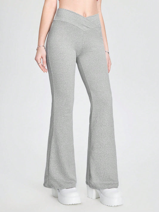 ROMWE Pantalones Acampanados Con Diseño De Cinturilla Superpuesta