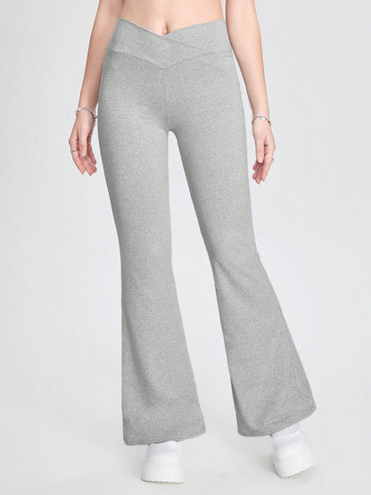 ROMWE Pantalones Acampanados Con Diseño De Cinturilla Superpuesta