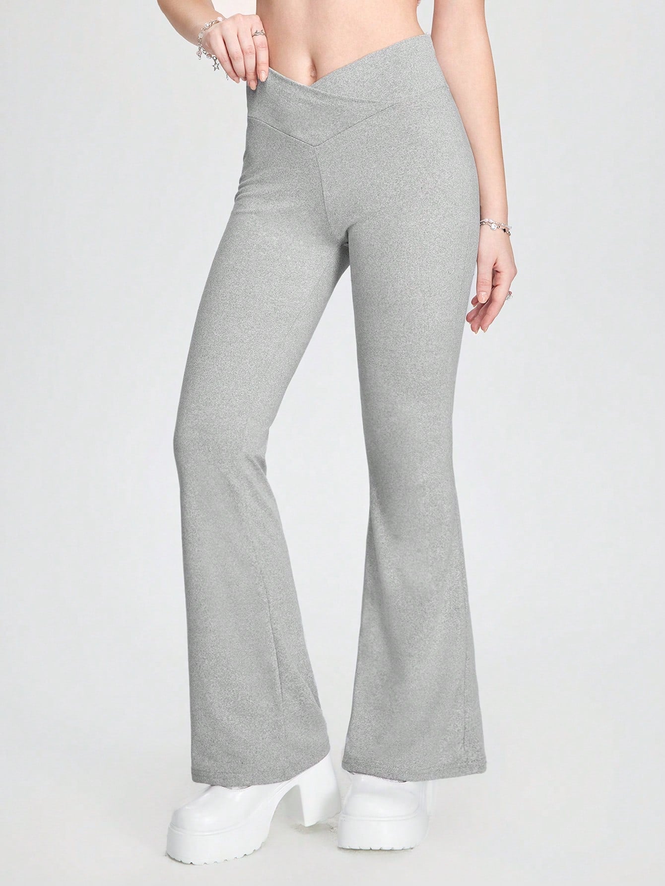 ROMWE Pantalones Acampanados Con Diseño De Cinturilla Superpuesta