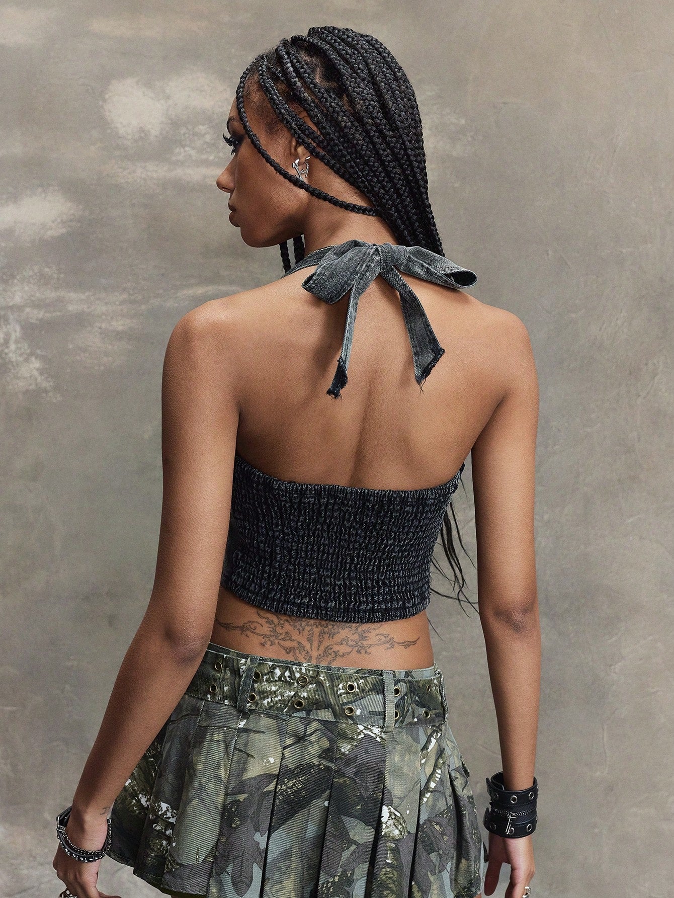 ROMWE Parte superior corta de mujer informal de denim con cuello de halter