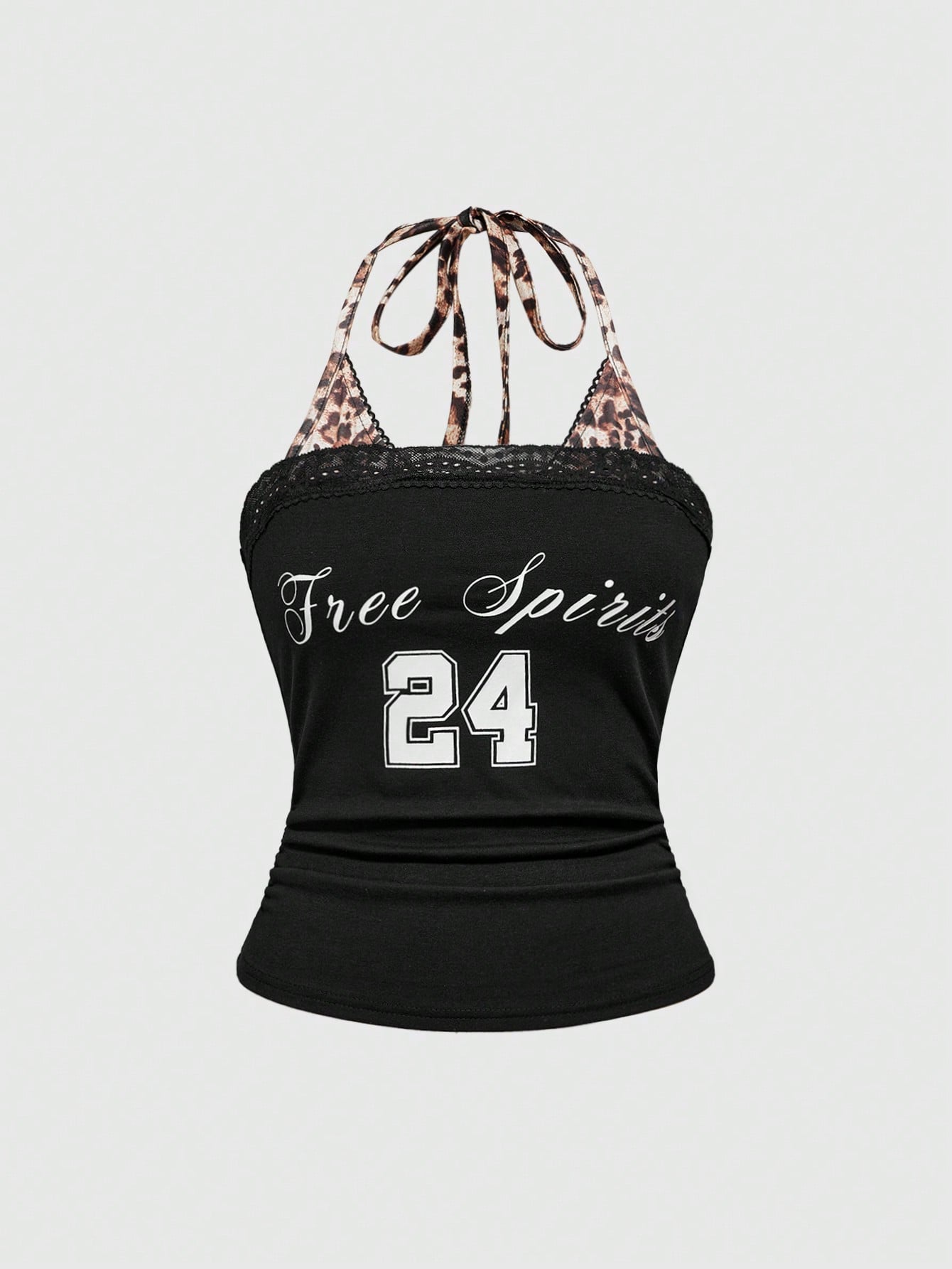 ROMWE Street Life Chaleco corto de streetwear de estilo californiano para mujer, con diseño de parches de estampado de leopardo y eslogan, top de tirantes ajustado