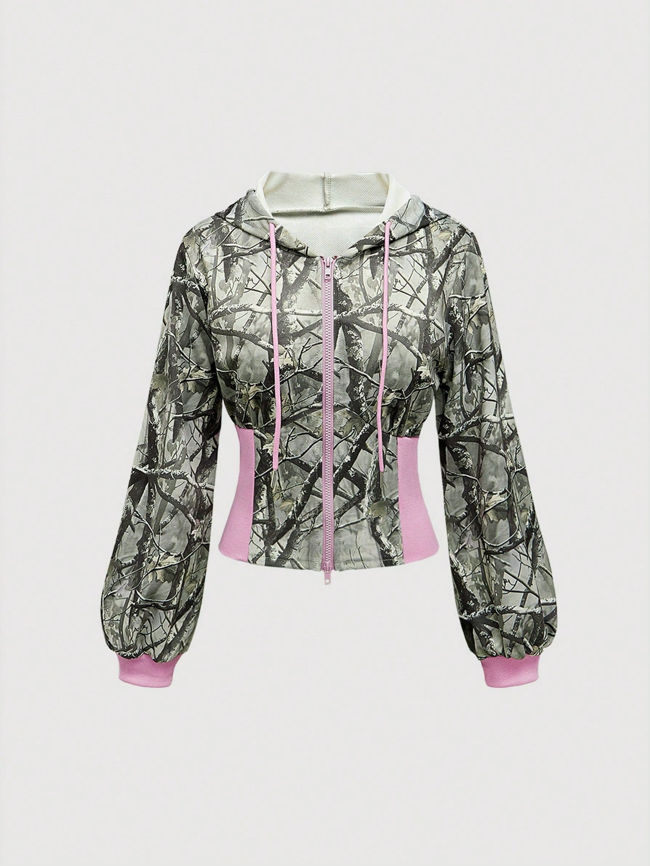 ROMWE Street Life Sudadera con capucha de cintura alta con cordón, colorblocking y gráfico de rama, estilo streetwear Y2K para mujer