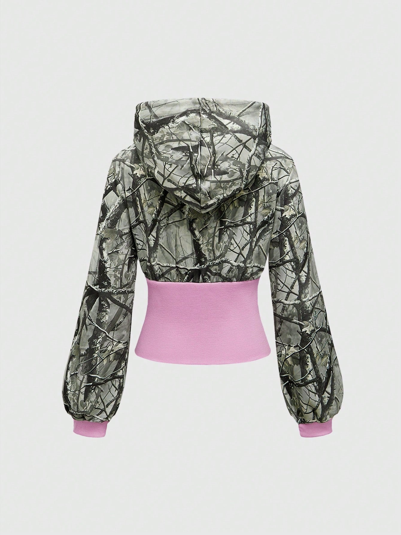 ROMWE Street Life Sudadera con capucha de cintura alta con cordón, colorblocking y gráfico de rama, estilo streetwear Y2K para mujer