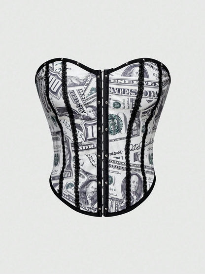 ROMWE Street Life Top corto sexy con estampado de dólar, estilo festival de música de la playa de California