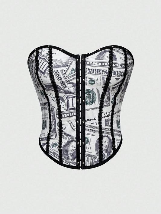ROMWE Street Life Top corto sexy con estampado de dólar, estilo festival de música de la playa de California