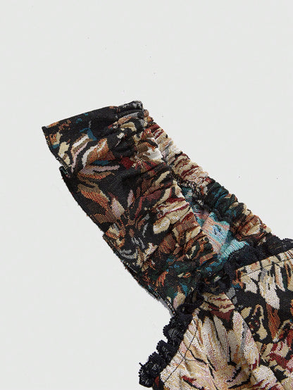 ROMWE Top ajustado para mujer con diseño envolvente floral vintage