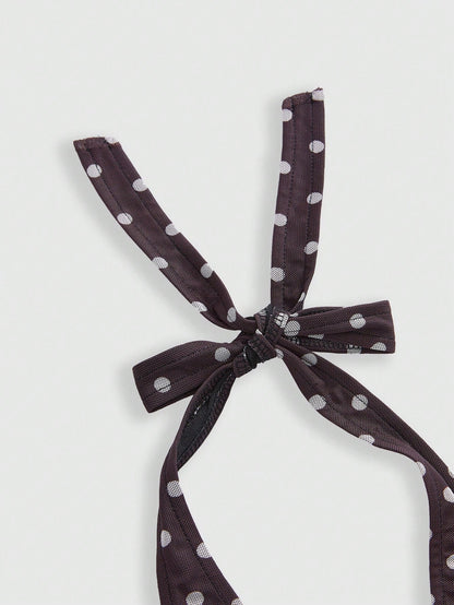 ROMWE Top corta con estampado de lunares dulce y lindo para mujer francesa