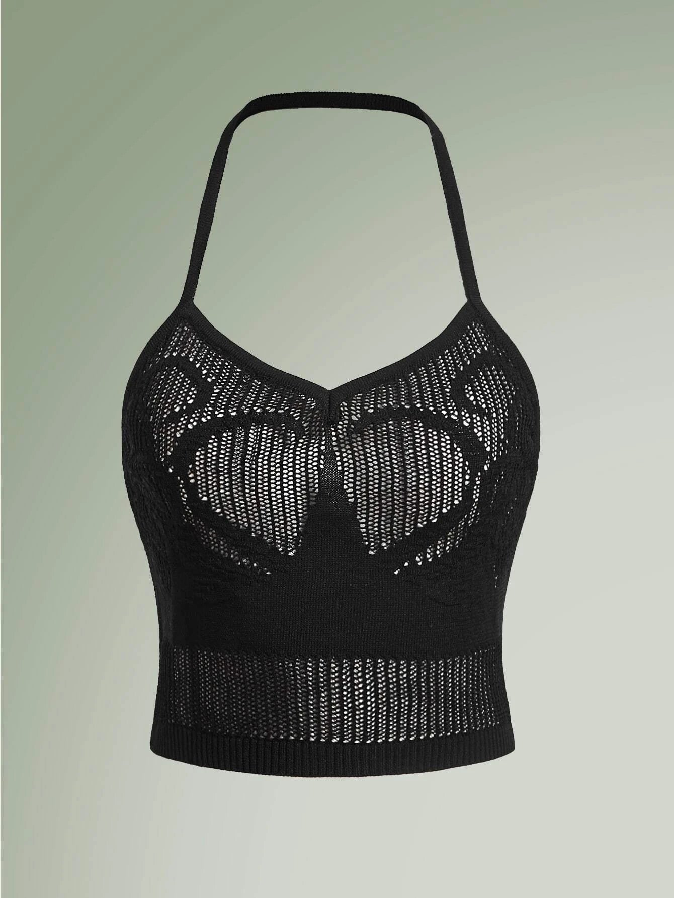 ROMWE Top de punto con abertura halter