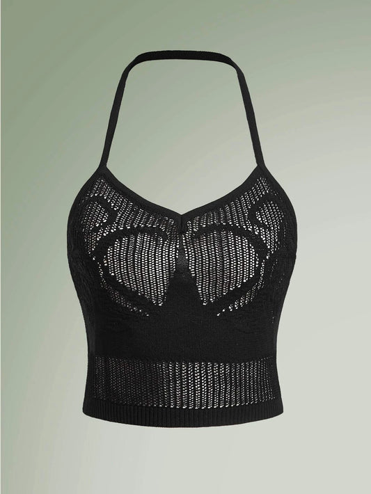 ROMWE Top de punto con abertura halter