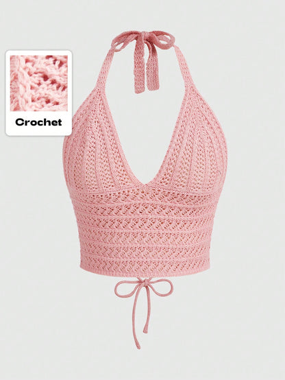ROMWE Top de punto unicolor halter