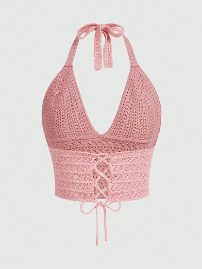 ROMWE Top de punto unicolor halter