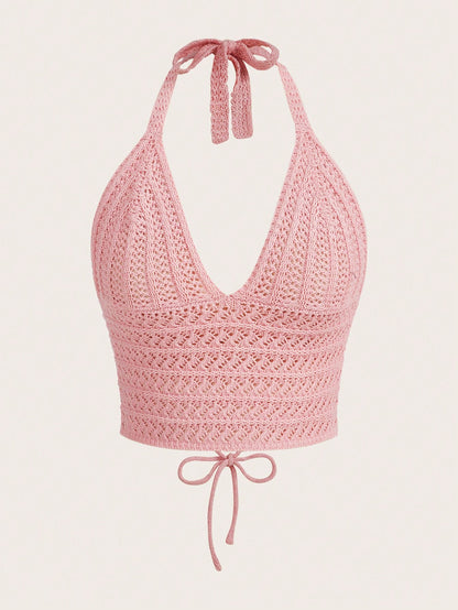 ROMWE Top de punto unicolor halter