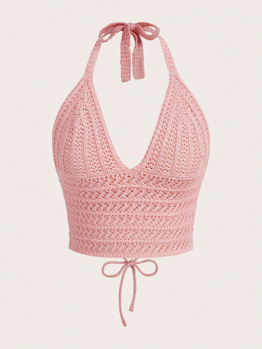 ROMWE Top de punto unicolor halter