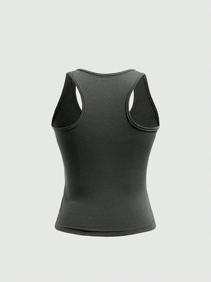 ROMWE Top de tirantes informal con estampado de gato negro en espiral, verano