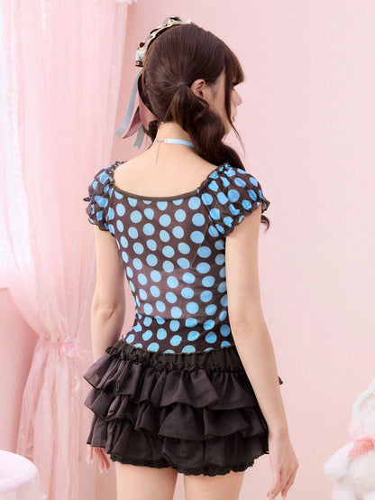 ROMWE Top de tirantes para mujer con estampado de lunares de colores estilo Kawaii