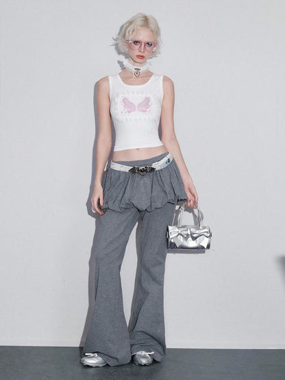 ROMWE Kawaii Top de tirantes para mujer con parches de encaje y alas de ángel, estilo kawaii y peculiar