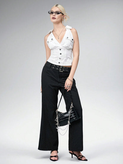 ROMWE Top de tirantes vintage estilo Y2K con diseño atrevido y bolsillo cargo