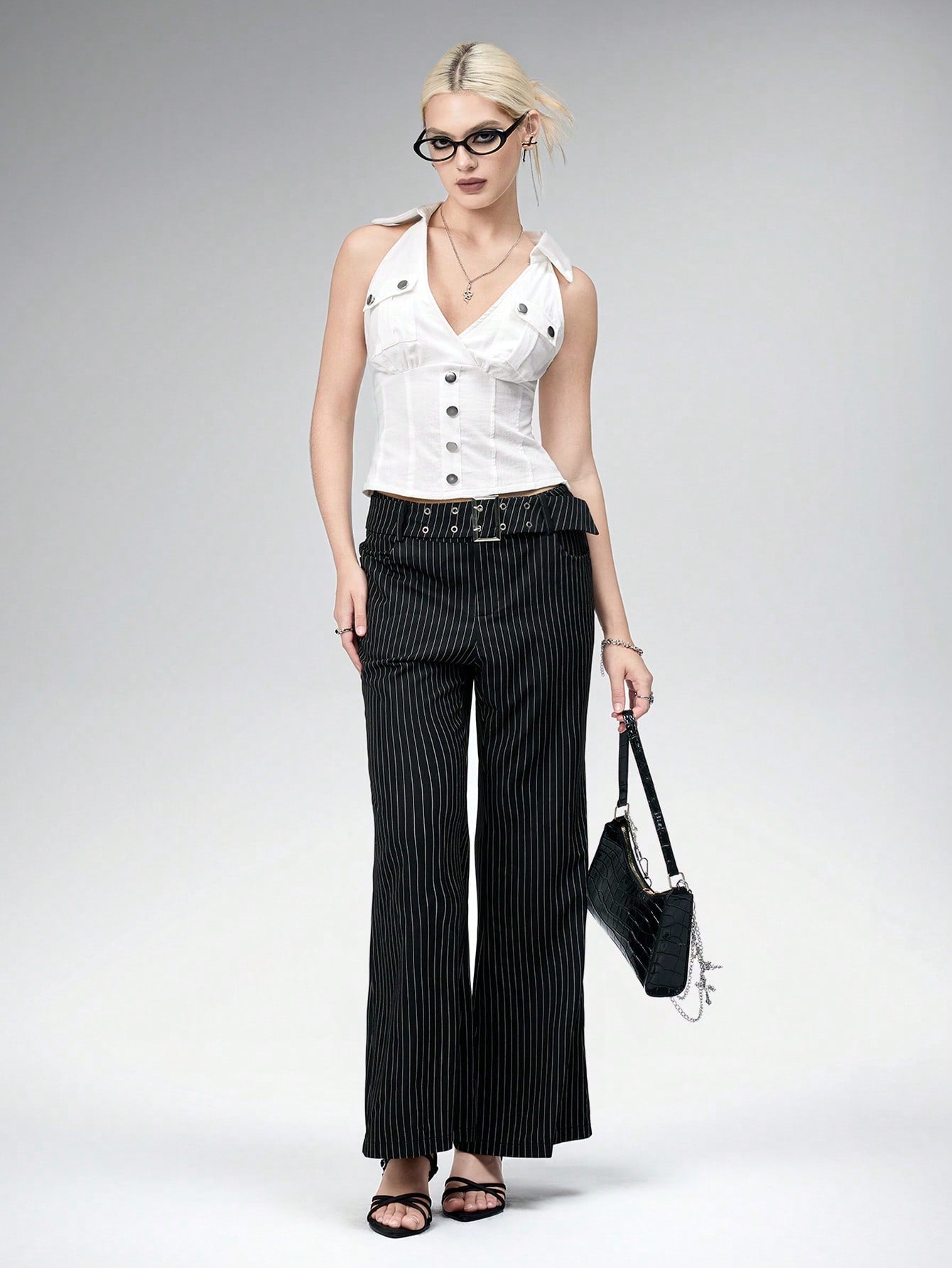 ROMWE Top de tirantes vintage estilo Y2K con diseño atrevido y bolsillo cargo