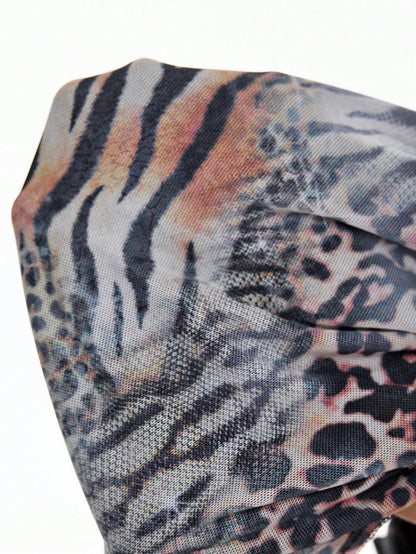 ROMWE Vestido corto con volantes y escote con cordón, estilo bohemio