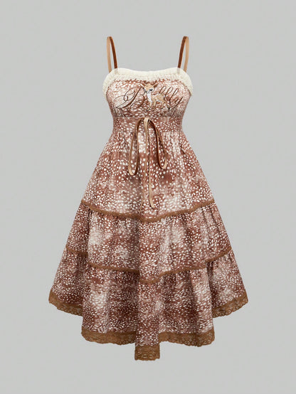 ROMWE Vestido estampado con ciervos estilo Y2K
