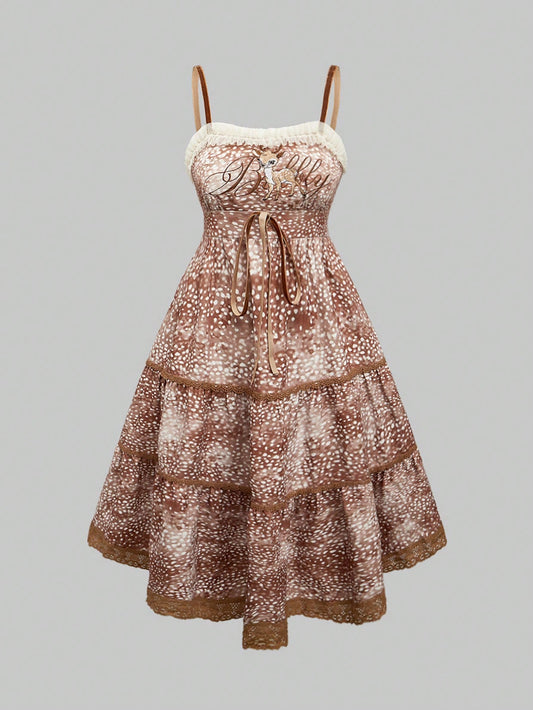 ROMWE Vestido estampado con ciervos estilo Y2K