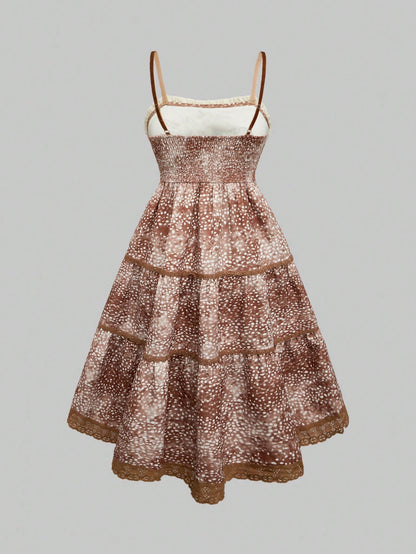 ROMWE Vestido estampado con ciervos estilo Y2K