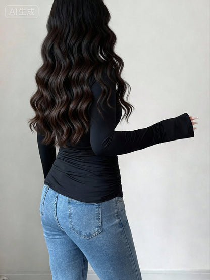 Rafferiza Blusa de mujer con cuello cuadrado, manga acampanada y decoración de perla negra, adecuada para uso diario, bodas, galas, viajes al trabajo, fiestas de graduación, vacaciones, citas, fiestas, Halloween, Navidad