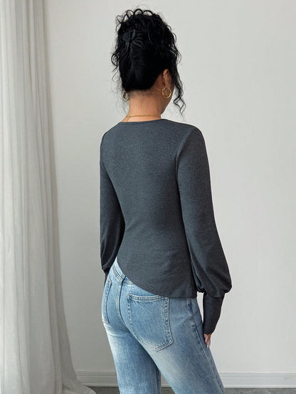 Rafferiza Blusa elegante y de moda para mujer, de corte ajustado, con cuello asimétrico, mangas acampanadas y bajo oblicuo, para uso casual y de oficina, para otoño/invierno