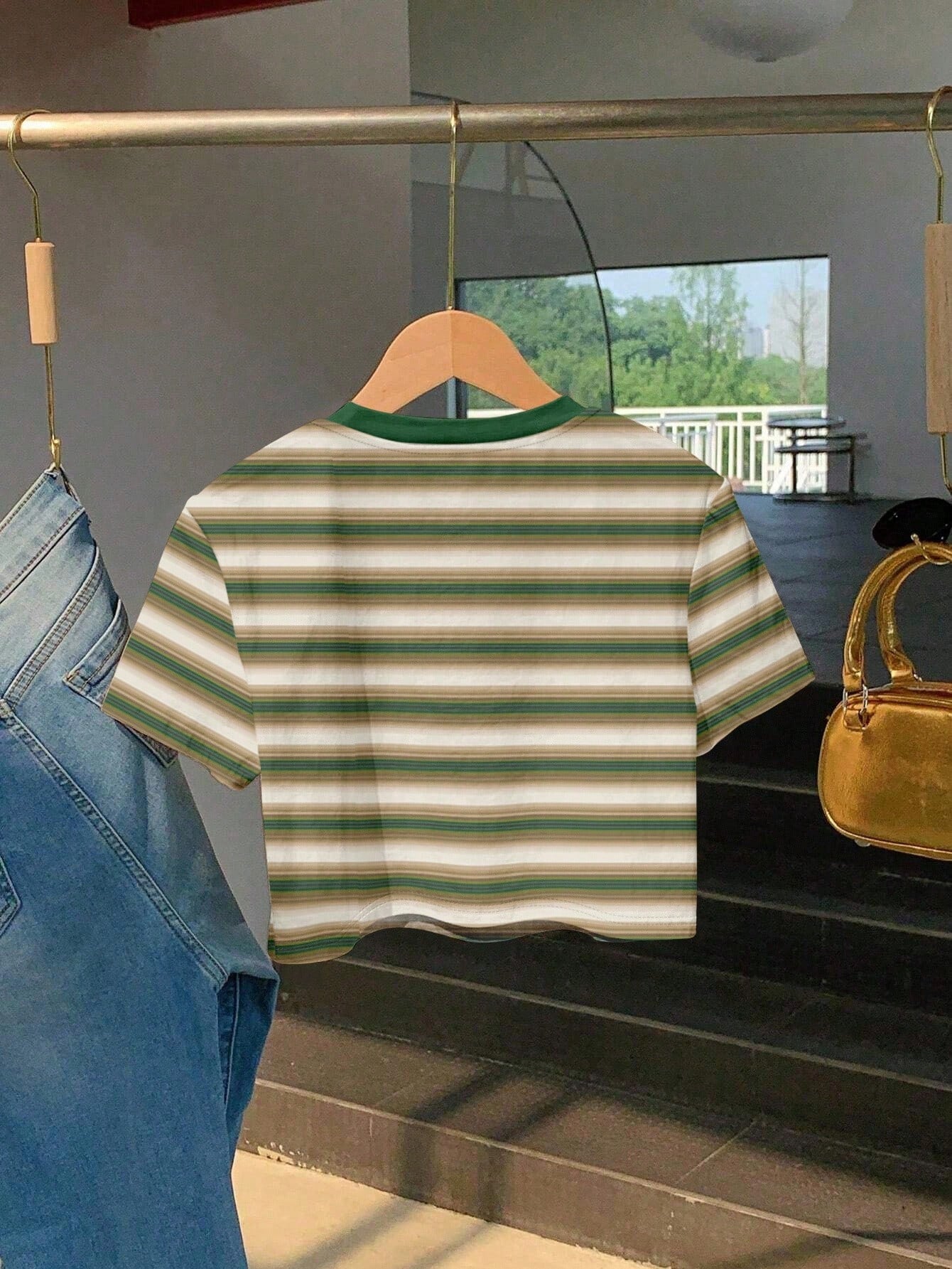 Resyla Camiseta corta de manga corta a rayas casual de verano para mujer