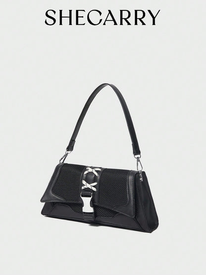 SHECARRY Bolsos de hombro para mujer, de malla, nailon, otoño/verano/invierno, universidad, escuela, vacaciones, estilo callejero, deportes, una noche, Y2K, futurista, punk, estilo motero, dulce, fresco, urbano, techwear, lazo, estudiante