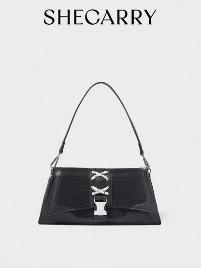 SHECARRY Bolsos de hombro para mujer, de malla, nailon, otoño/verano/invierno, universidad, escuela, vacaciones, estilo callejero, deportes, una noche, Y2K, futurista, punk, estilo motero, dulce, fresco, urbano, techwear, lazo, estudiante