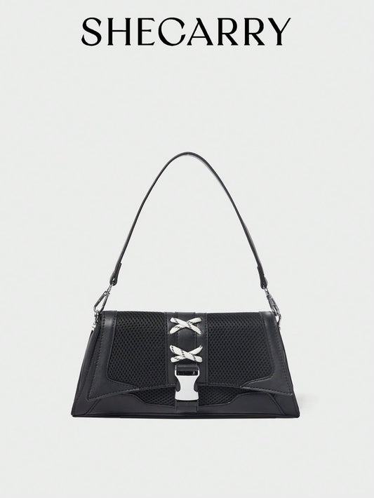 SHECARRY Bolsos de hombro para mujer, de malla, nailon, otoño/verano/invierno, universidad, escuela, vacaciones, estilo callejero, deportes, una noche, Y2K, futurista, punk, estilo motero, dulce, fresco, urbano, techwear, lazo, estudiante