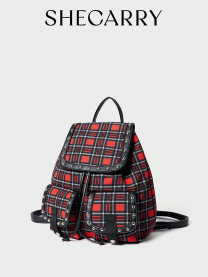 SHECARRY Mochila para mujer, de poliéster, para otoño, invierno, universidad, escuela, vacaciones, estilo callejero, deportes, pasar la noche, citas, Y2K, futuro, punk, estilo motocicleta, dulce, cool, callejero,