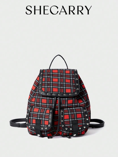 SHECARRY Mochila para mujer, de poliéster, para otoño, invierno, universidad, escuela, vacaciones, estilo callejero, deportes, pasar la noche, citas, Y2K, futuro, punk, estilo motocicleta, dulce, cool, callejero,